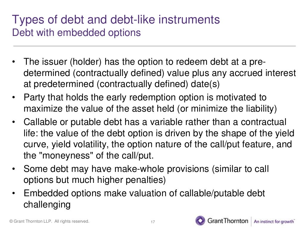 Valuation of debt and debt like securities