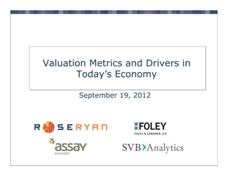 Valuation Metrics and Drivers in
Today’s Economy
September 19, 2012

 