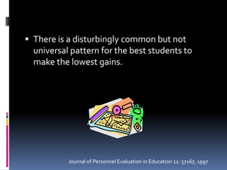 There is a disturbingly common but not universal pattern for the best students to make the lowest gains. Journal of Personnel Evaluation in Education 11: 57±67, 1997