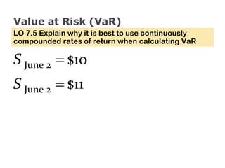 Value at Risk (VaR) LO 7.5 Explain why it is best to use continuously compounded rates of return when calculating VaR 