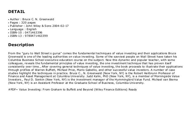 Pdf Value Investing From Graham To Buffett And Beyond Wiley Finan