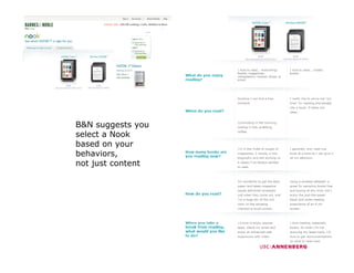 B&N suggests you
select a Nook
based on your
behaviors,
behaviors
not just content
 