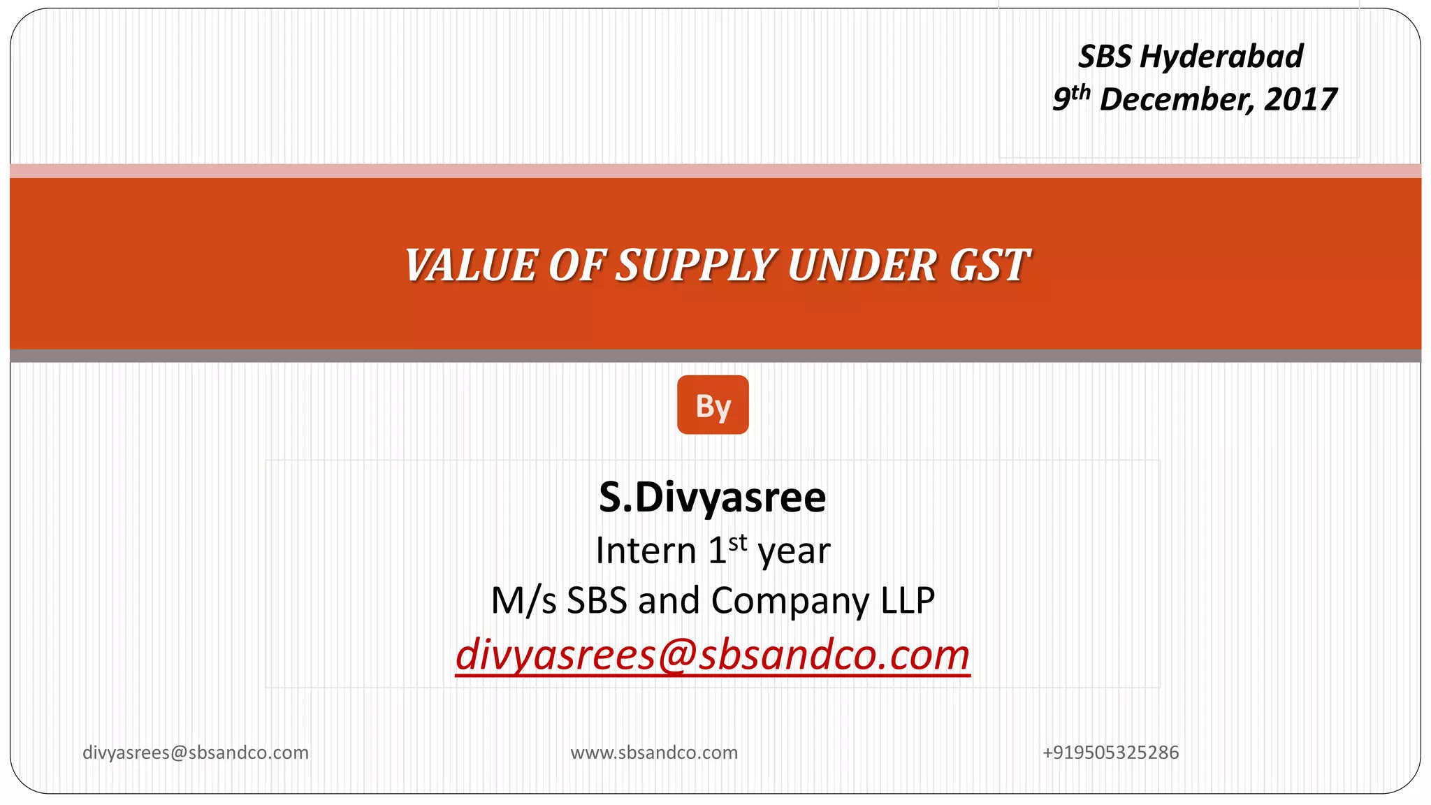 VALUE OF SUPPLY UNDER GST PPT