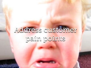 Address customer
pain points
http://www.freeimages.com/photo/frustrated-look-1474618
 