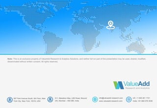 ValueAdd Research | Introduction to Corporate Credit Research | June 2017 13
511, Marathon Max, LBS Road, Mulund
(W), Mumbai – 400 080, India
info@valueadd-research.com
www.valueadd-research.com
US: +1 646 461 1721
India: +91-982 076 3536
Note: This is an exclusive property of ValueAdd Research & Analytics Solutions, and neither full nor part of this presentation may be used, shared, modified,
disseminated without written consent. All rights reserved.
387 Park Avenue South, 5th Floor, New
York City, New York, 10016, USA
 