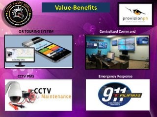 Value-Benefits
QR TOURING SYSTEM Centralized Command
CCTV PMS Emergency Response
 