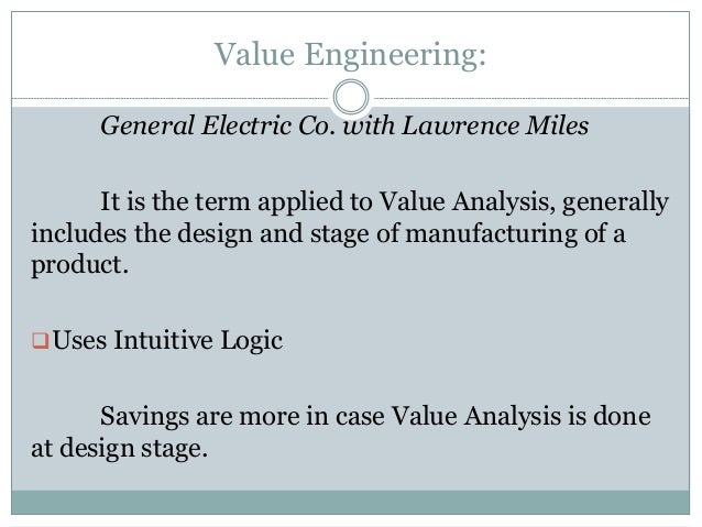 Value analysis and Value Engineering in Cost Control