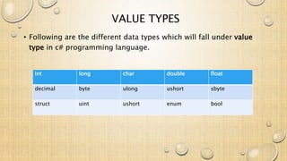 C# Value Data Types and Reference Data Types | PPTX | Programming ...