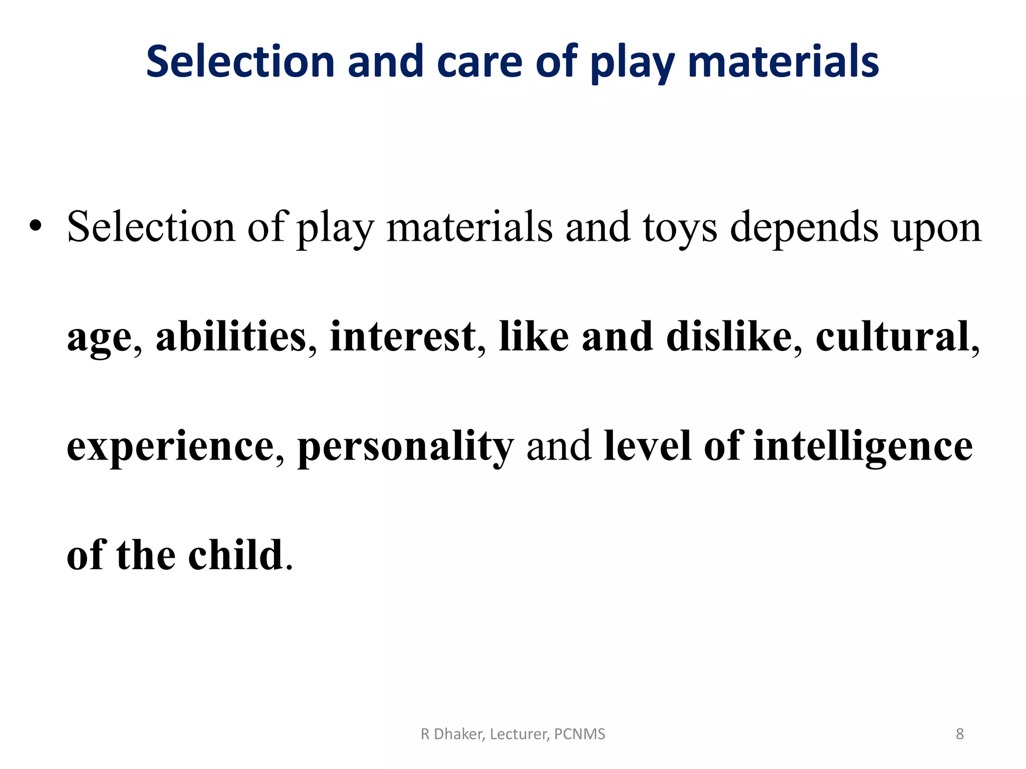 Value and selection of play PPT