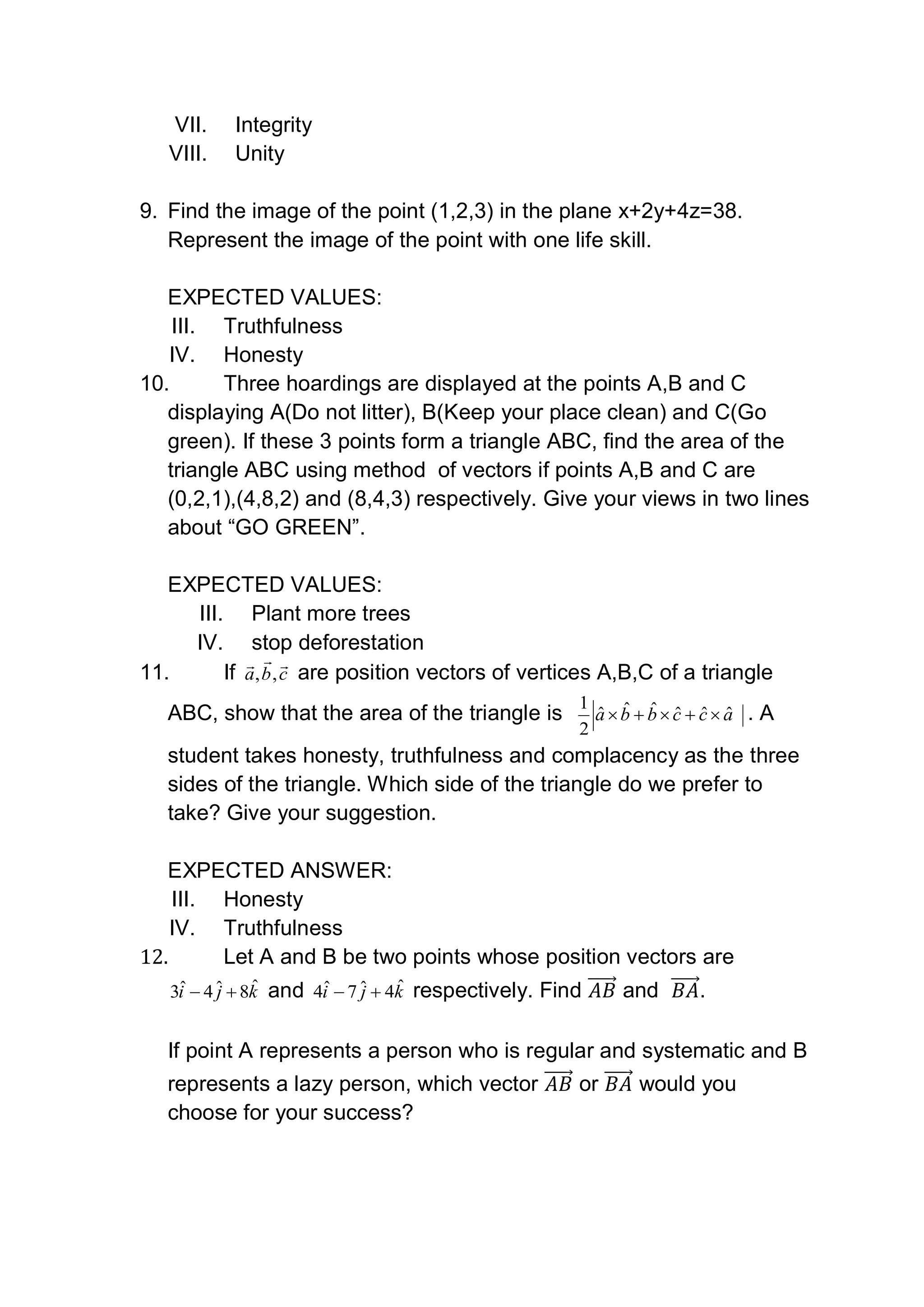 Value based questions xii maths PDF