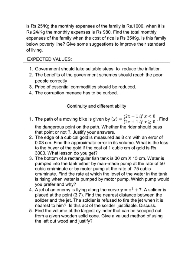 Value based questions xii maths PDF