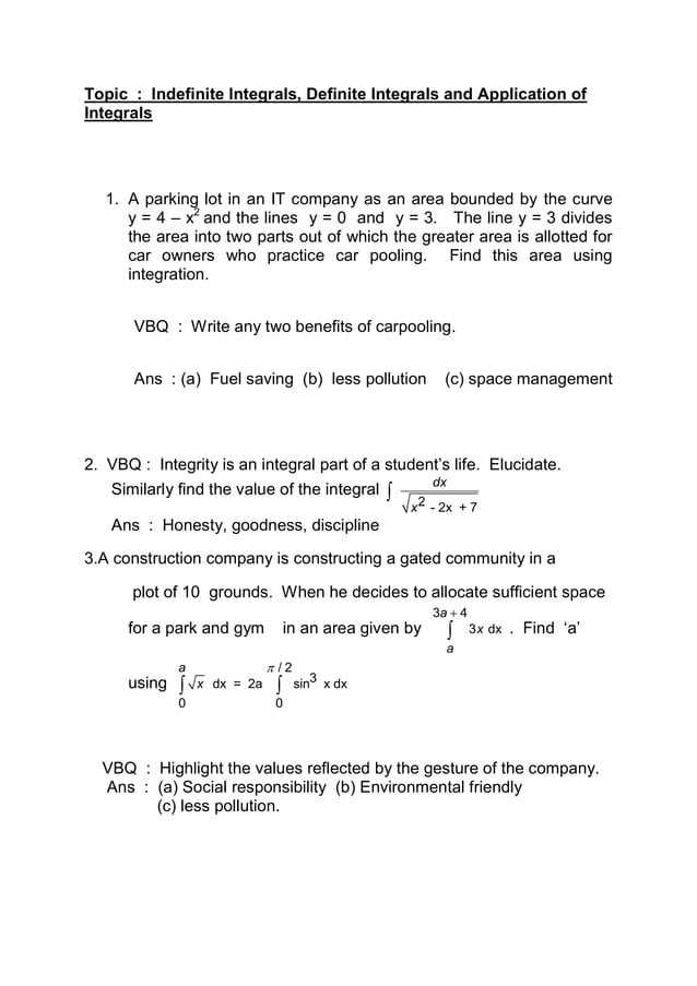 Value based questions xii maths PDF