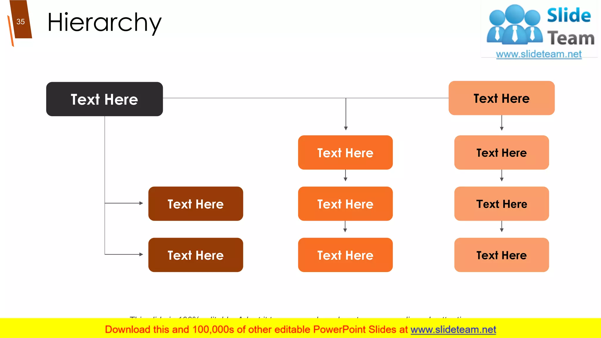 Hierarchy
Text Here
Text Here
Text Here Text Here
Text Here
Text Here
Text Here
Text Here
Text Here
Text Here
35
This slide is 100% editable. Adapt it to your needs and capture your audience's attention.
 