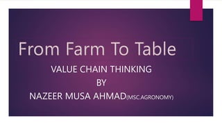 VALUE CHAIN THINKING
BY
NAZEER MUSA AHMAD(MSC.AGRONOMY)
 