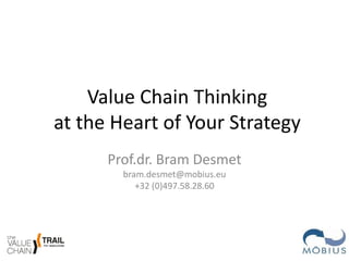 Value Chain Thinking
at the Heart of Your Strategy
      Prof.dr. Bram Desmet
        bram.desmet@mobius.eu
           +32 (0)497.58.28.60




                                 1
 