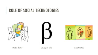 ROLE OF SOCIAL TECHNOLOGIES

Media clutter

Always in beta

Sea of niches

 