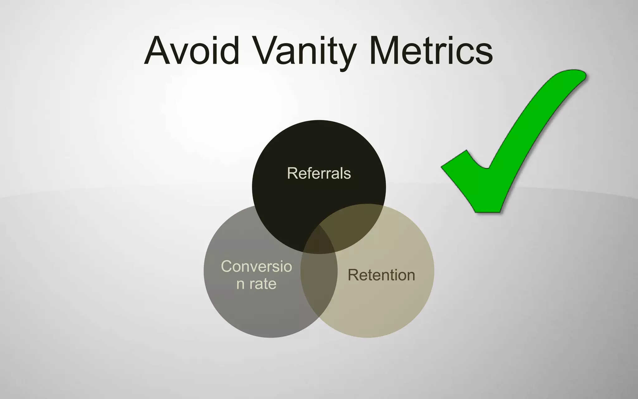 Avoid Vanity Metrics

            Referrals




    Conversio
                    Retention
     n rate
 