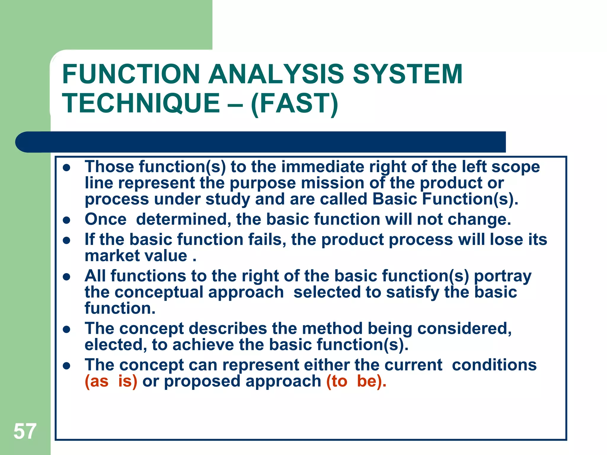 48THE  VA  PROCESS (JOB  PLAN)Orientation FunctionalidentificationFunctional  analysisCreativealternativesAnalysis &evaluationimplementation