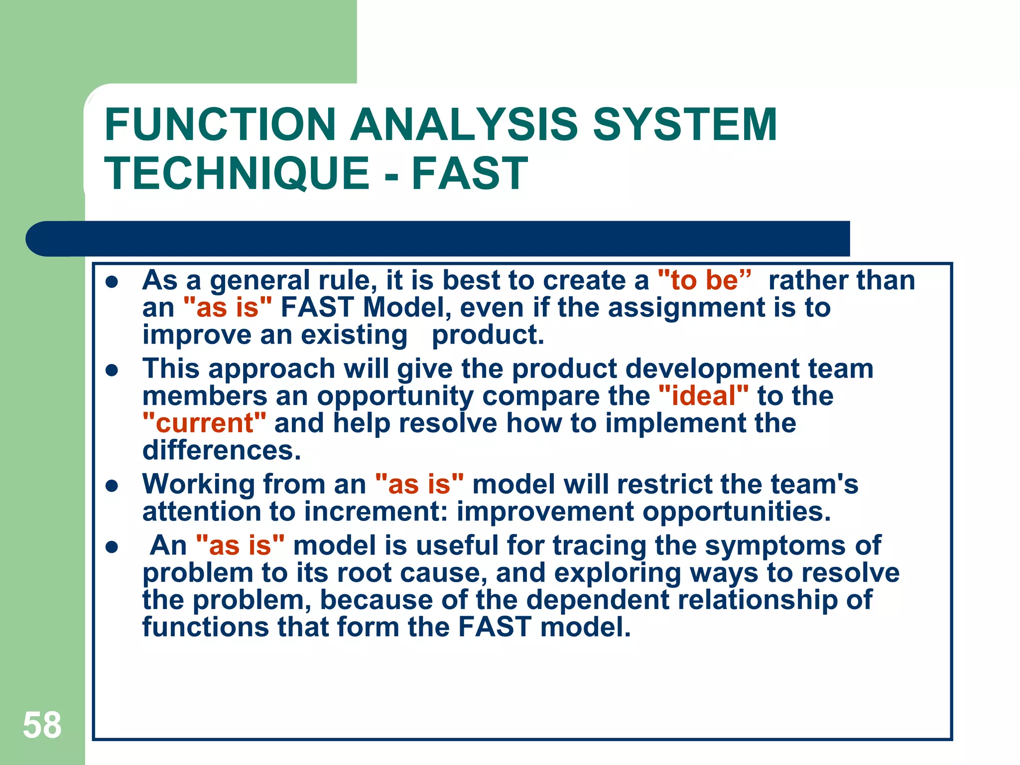 49BEHAVIORAL AND ORGANIZATIONAL ASPECTS OF VA / VEVA is a systematic, rational and structured process. Yet its foundation is based on the effective use of people in the form of teams. This foundation itself possess some formidable  challenges to the successful implementation of VA I VE, Some of which are ; VA teams can waste time, be overly conservative and avoid decisions.The members of the VA team are already saddled with other responsibilities and in that sense are busy.Strong narrow - minded interests are common.	.The results from a VA study may be threatening, especially to the current	planners, designers, and decision makers. Emotional as well as rational conflict of interest is usually generated.