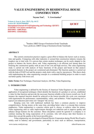 Value engineering in residential house construction | PDF