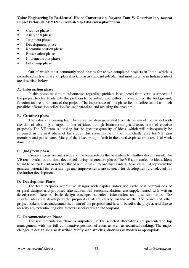 VALUE ENGINEERING IN RESIDENTIAL HOUSE CONSTRUCTION
