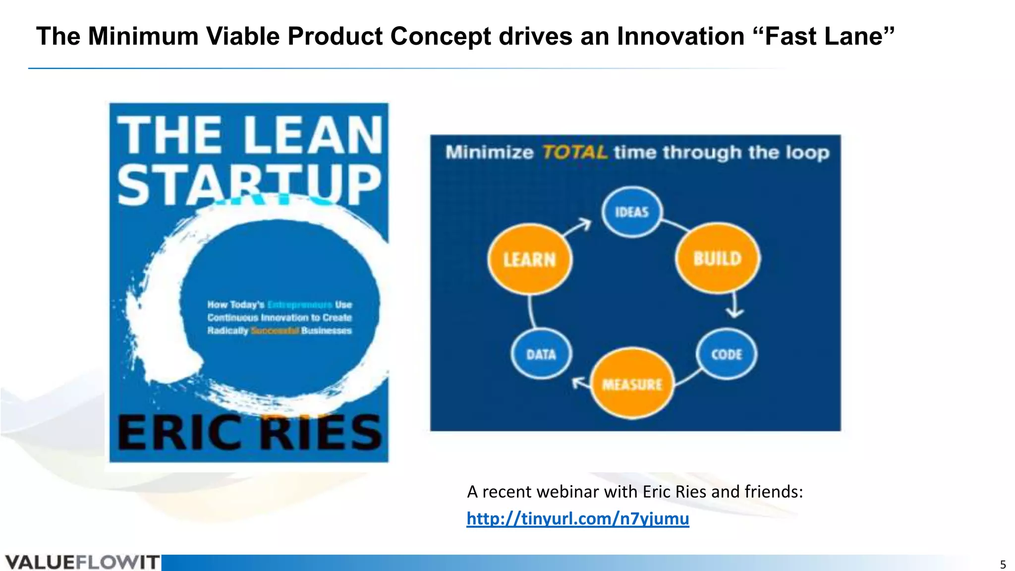 The Minimum Viable Product Concept drives an Innovation “Fast Lane”

A recent webinar with Eric Ries and friends:
http://tinyurl.com/n7yjumu
5

 