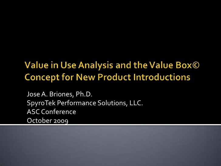 Value In Use Analysis For New Product Introductions