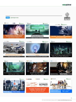 For more information, please write to sales.value@redingtonmea.com
11
For more information, please write to sales.value@redingtonmea.com
09 / 2020 | 11
@redingtonvalue
Innovate with HPE Hyperconverged Infrastructure
Webinar | 14 Apr, 2021 | 10:30 AM - 12:00 PM Qatar Time
HPE GreenLake Webinar: The Cloud Experience Everywhere
Webinar | 20 Apr, 2021 | 1 - 3 PM Time
SEE WHAT THE RIGHT NEXT-GEN
FIREWALL CAN DO FOR YOU
Webinar | 6 Apr, 2021 | 10 AM - 3 PM KSA Time
Managing your Modern
Workplace with Microsoft 365
Webinar | 5 April 2021
11 AM - 12 PM GST
 