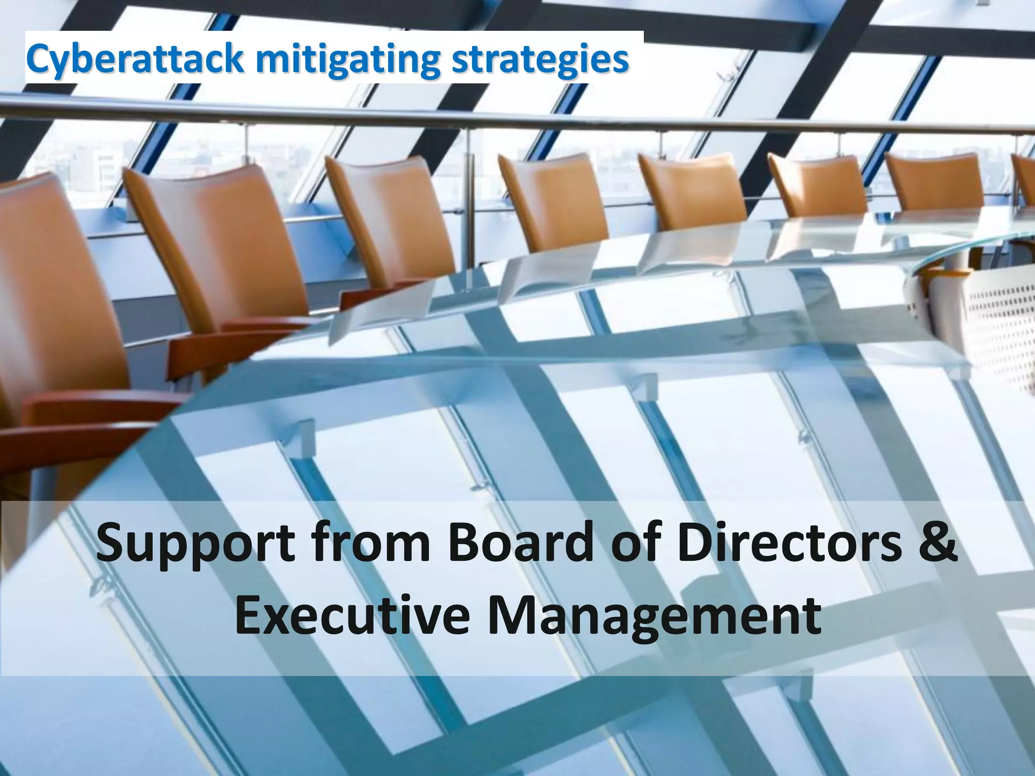 Cyberattack mitigating strategies
Corporate governance : ERM = COSO




   Support from Board of Directors &
       Executive Management
 