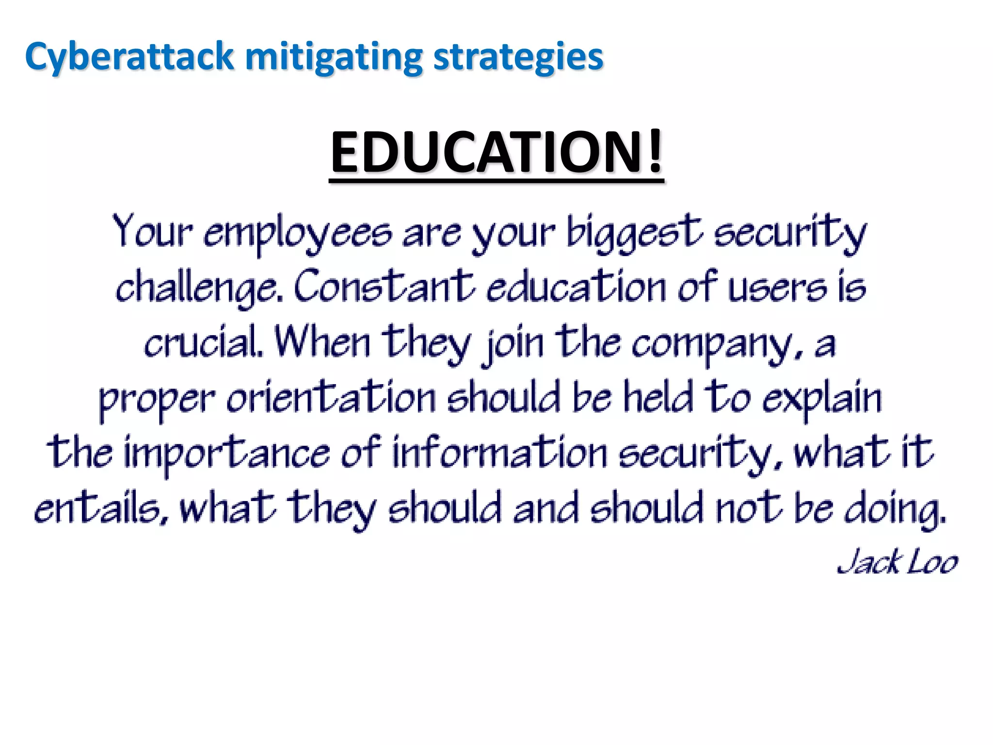 Cyberattack mitigating strategies

                 EDUCATION!
 