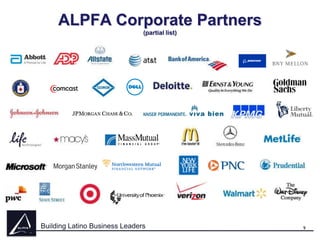 ALPFA Corporate Partners
(partial list)

Building Latino Business Leaders

9

 