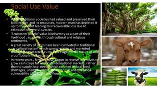 Social Use Value
• While traditional societies had valued and preserved their
biodiversity and its resources, modern man h...