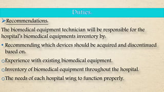 VALUES OF BIOMEDICAL TECHNICIAN AND ENGINEER IN HOSPITAL | PPTX