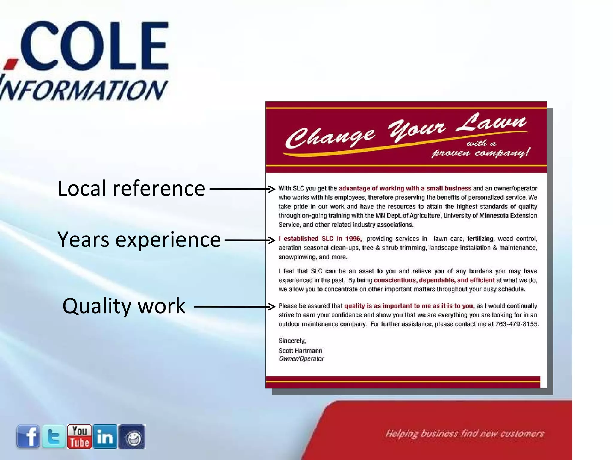 Local reference Years experience Quality work 