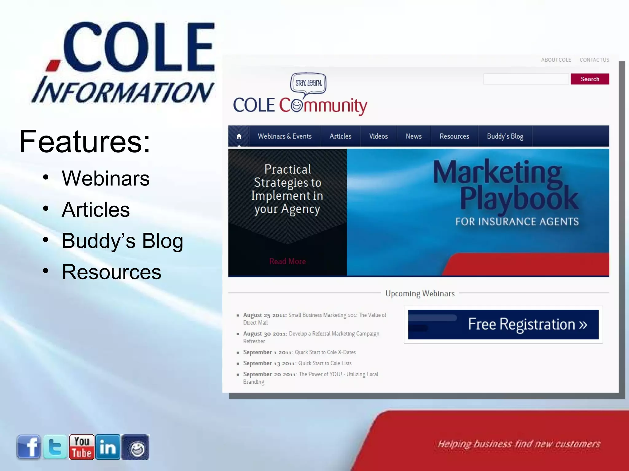 Features: Webinars Articles Buddy’s Blog Resources  