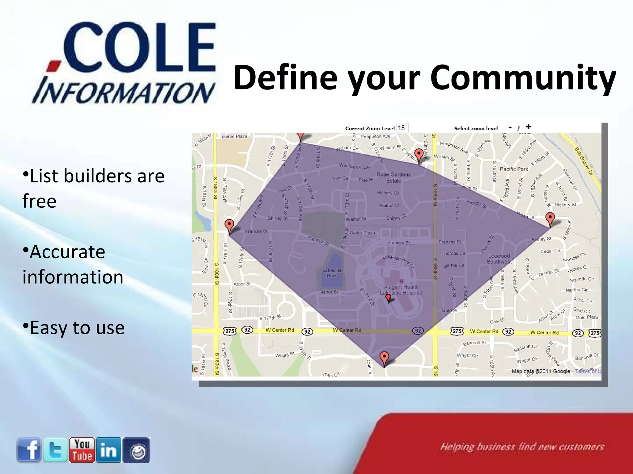 Define your Community List builders are free Accurate information Easy to use  