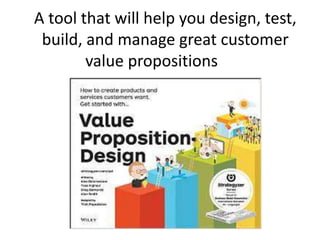 A tool that will help you design, test,
build, and manage great customer
value propositions
 