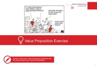 Value Proposition Exercise
Activity: Share your value proposition worksheet with
the person next to you. Get some feedback.
7
 