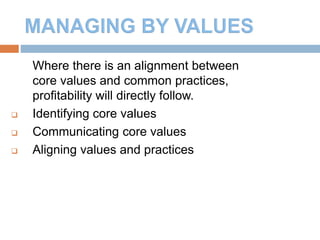 14
Where there is an alignment between
core values and common practices,
profitability will directly follow.
 Identifying core values
 Communicating core values
 Aligning values and practices
 