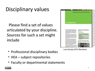 Values in Higher Education: Applying a disciplinary lens | PPT