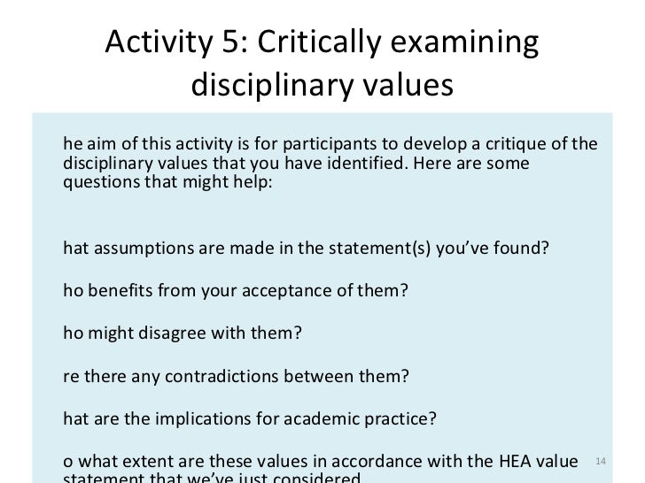 Values in Higher Education: Applying a disciplinary lens