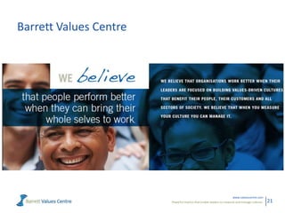 Barrett Values Centre




                                                                      www.valuescentre.com
                        Powerful metrics that enable leaders to measure and manage cultures.   21
 