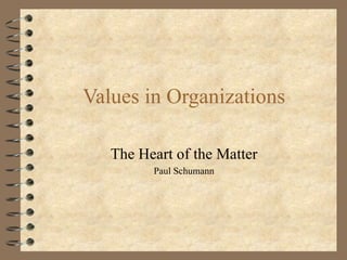 Values in Organizations The Heart of the Matter Paul Schumann 