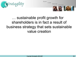 …  sustainable profit growth for shareholders is in fact a result of business strategy that sets sustainable value creation Copyright Stratagility 2003-2007 