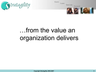 … from the value an organization delivers Copyright Stratagility 2003-2007 