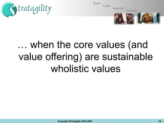 …  when the core values (and value offering) are sustainable wholistic values Copyright Stratagility 2003-2007 