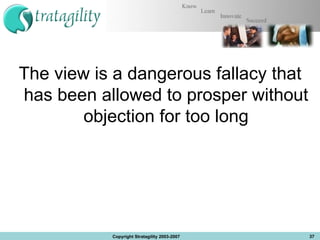 The view is a dangerous fallacy that has been allowed to prosper without objection for too long Copyright Stratagility 2003-2007 