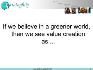 If we believe in a greener world, then we see value creation as ... Copyright Stratagility 2003-2007 