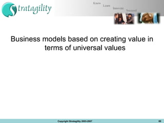 Business models based on creating value in terms of universal values Copyright Stratagility 2003-2007 