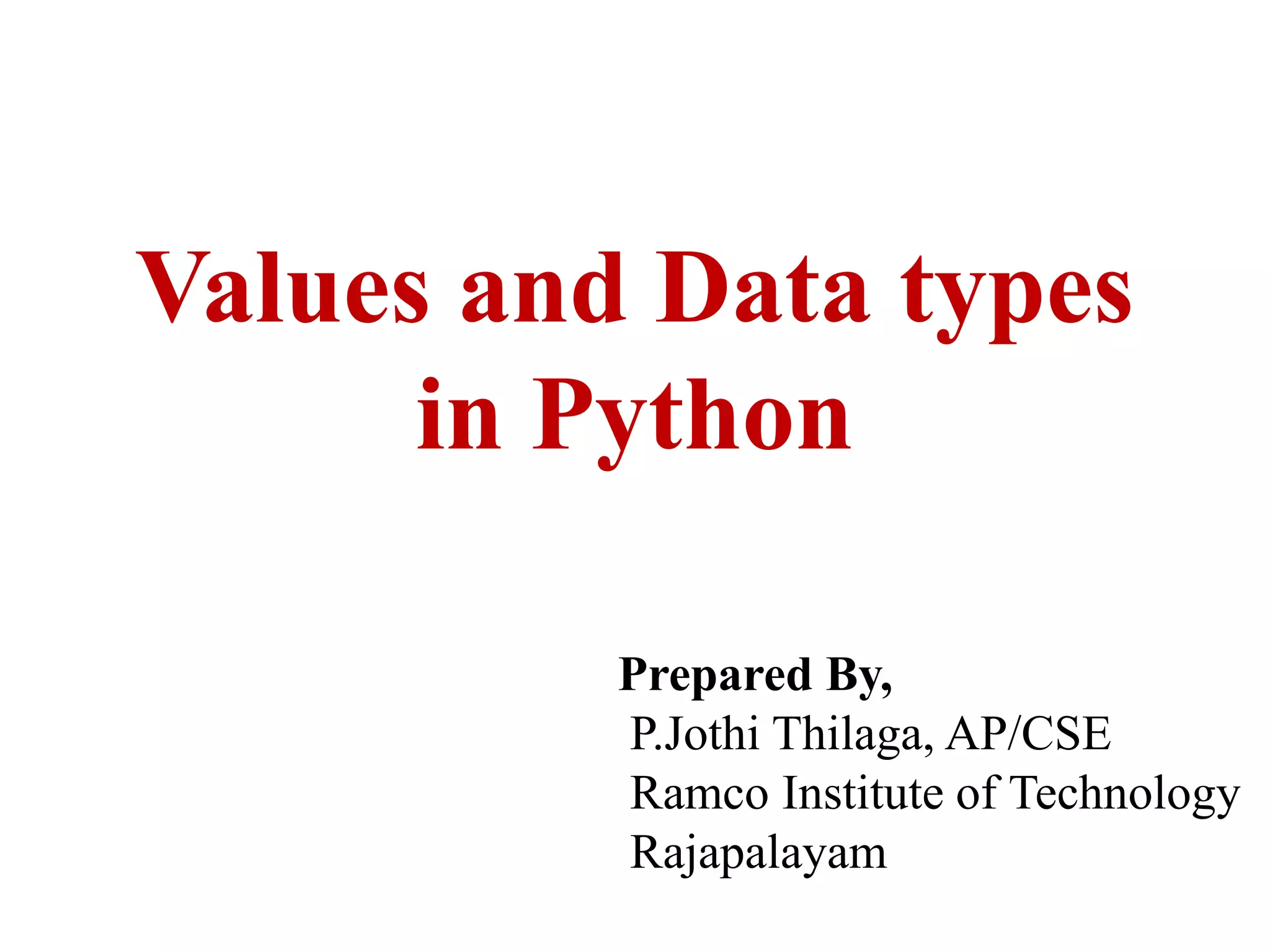 Values and Data types in python | PPT